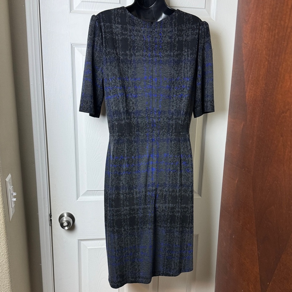 BETSEY JOHNSON Grey, Blue and Black Dress Faux Wrap & Asymmetrical Hem - Size 12